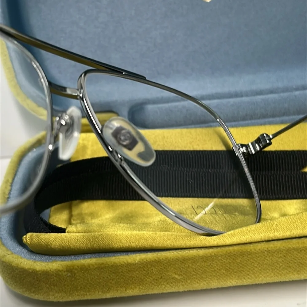 Gucci Silver Aviator Glasses NEW GG0442O Aviator Eyeglasses – Ruthenium / Silver